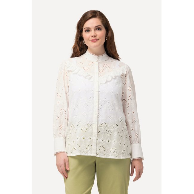 Chemisier, dentelle ajourée, ruché blanc neige <span itemprop=