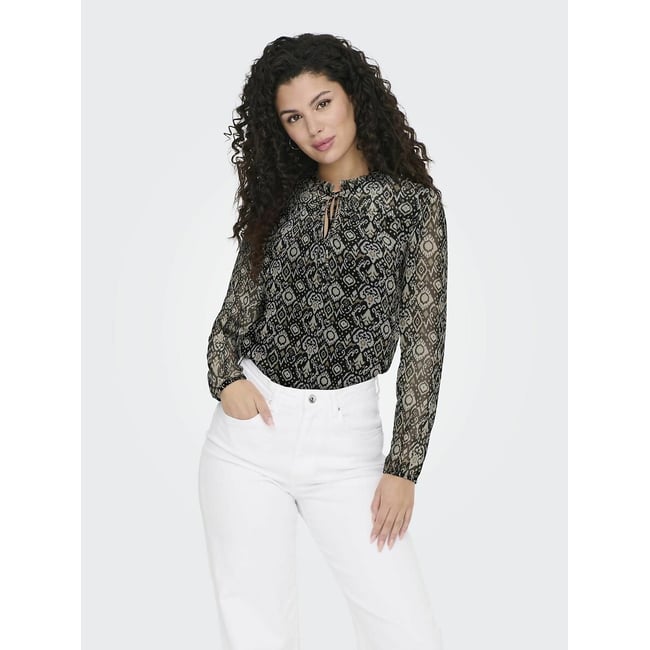 Blouse fluide, col montant  noir/blanc <span itemprop=