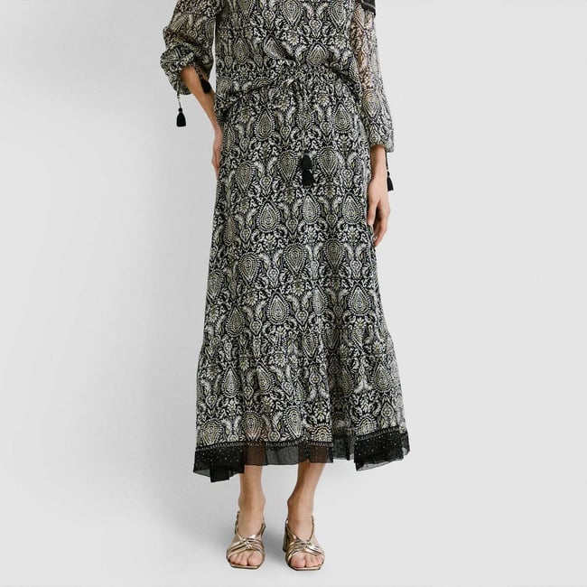 Jupe Longue À Imprimé Paisley noir <span itemprop=