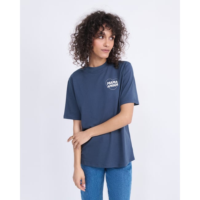 T-shirt Mama amour en coton bio bleu charbon <span itemprop=