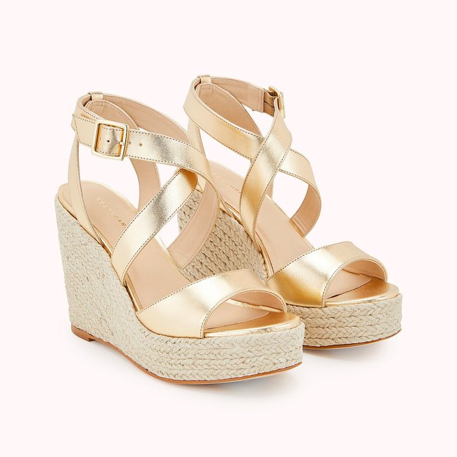 Sandales compensées en cuir Ornan platine <span itemprop=