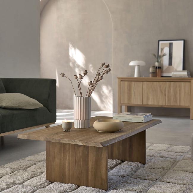 Table basse en bois de teck 120 cm  BOSTON Couleur naturel <span itemprop=