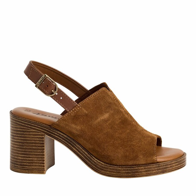 Sandaletten mit breitem Absatz, Leder cognac <span itemprop=