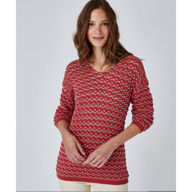 Pull maille effet crochet rose terracotta <span itemprop=