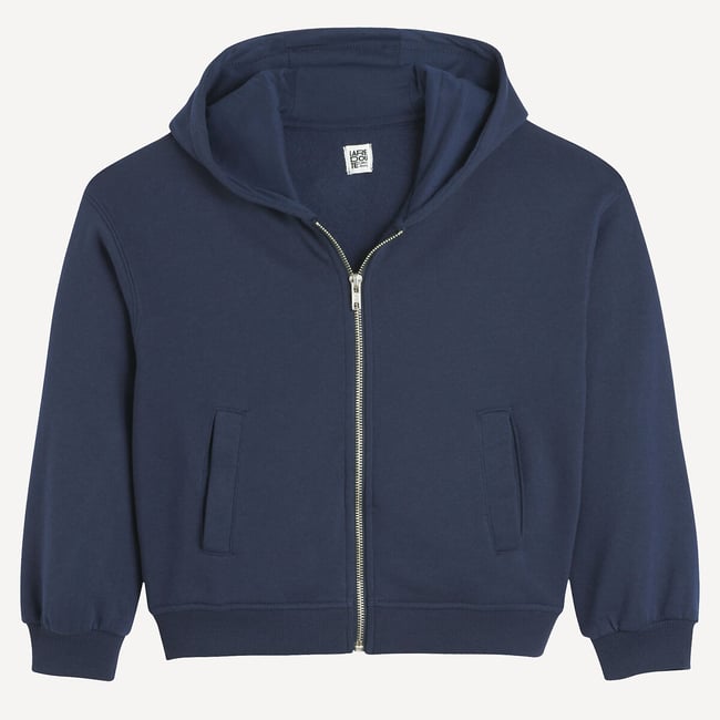 Sweat zippé à capuche en molleton  bleu marine <span itemprop=