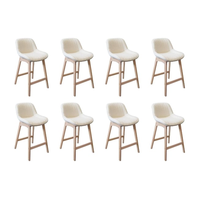 Lot de chaises d'îlot et bar en chêne et assise tissu bouclette 65cm MILK | Lot de 8 Couleur crème <span itemprop=