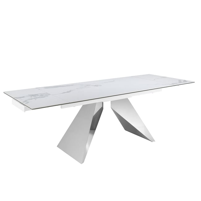 Table à manger rectangulaire marbre porcelaine Couleur blanc | acier <span itemprop=