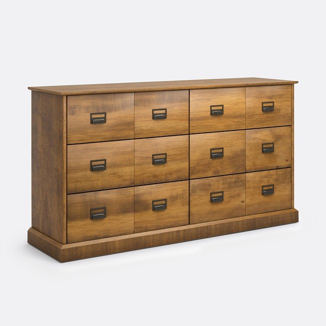Commode, pin massif, 6 tiroirs, Lindley Couleur bois foncé <span itemprop=