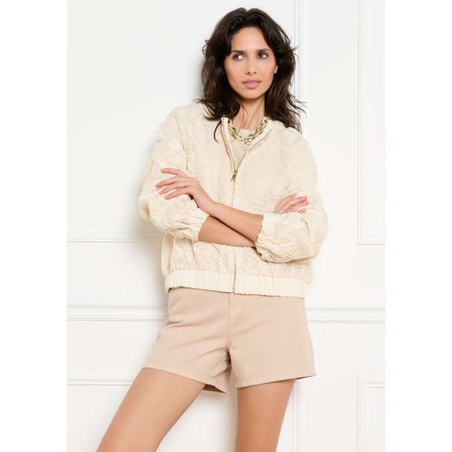 Bomber brodé blanc vanille <span itemprop=