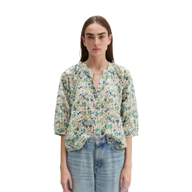 Blouse imprimée relaxed en voile de coton imprimé marron clair <span itemprop=
