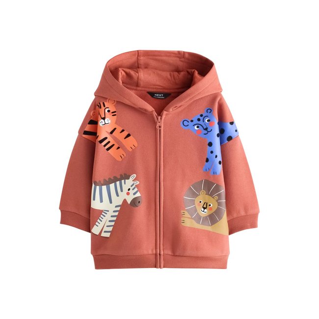 Sweat à capuche zippé et imprimé marron fauve <span itemprop=