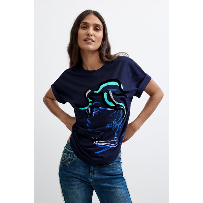 T-shirt imprimé 100 % coton bleu <span itemprop=