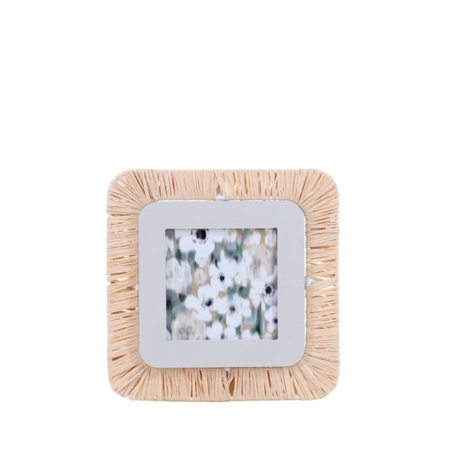 Cadre photo carré en raphia 18,5cm Couleur beige <span itemprop=