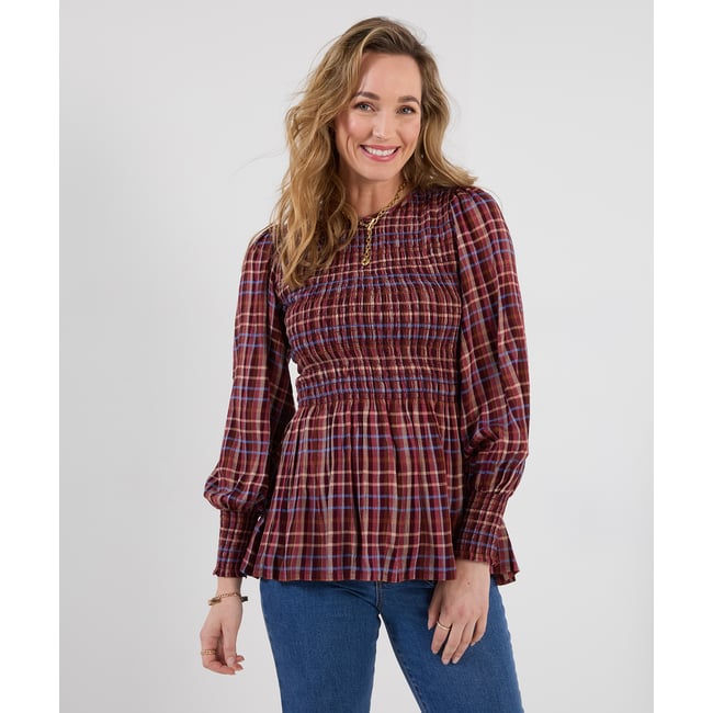Blouse à Carreaux Matilda Smockée et Manches Ballon multicolore <span itemprop=