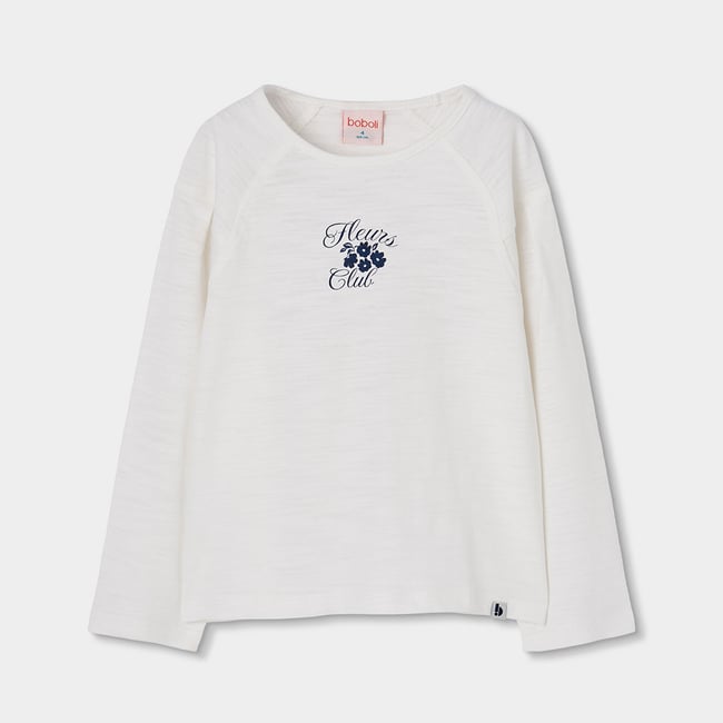 T-shirt fille en maille imprimé fleurs blanc <span itemprop=