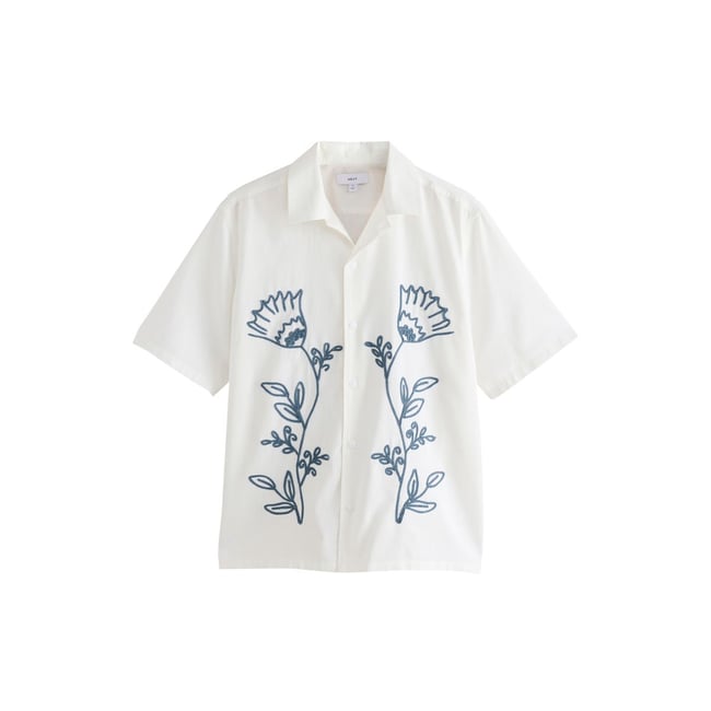 Chemise à fleurs brodées et manches courtes blanc <span itemprop=