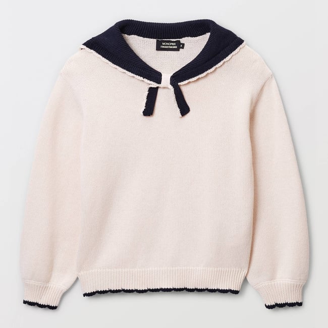 Pull col marin en laine et coton amaretti <span itemprop=