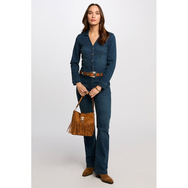 Combinaison longue large jean denim brut <span itemprop=