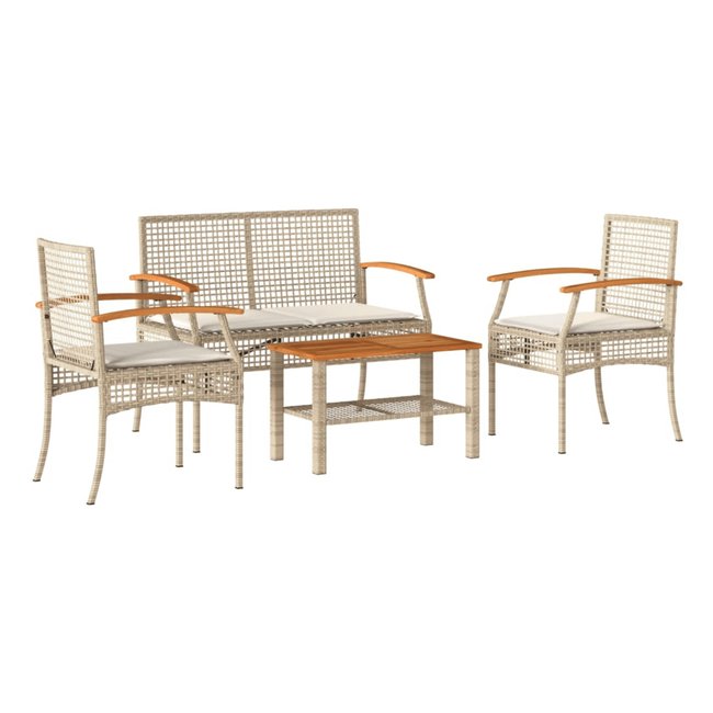Salon de jardin extérieur 4 pièces en résine tressée beige <span itemprop=