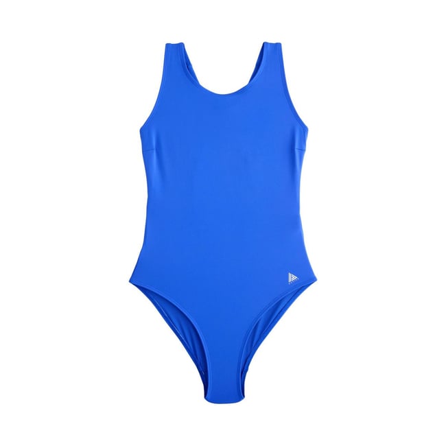 Maillot de bain à col montant effet sculptant bleu cobalt <span itemprop=
