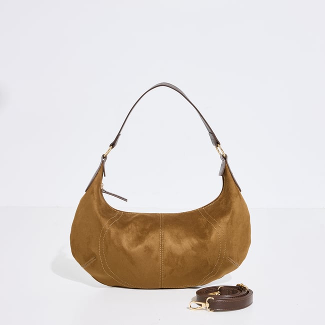 Sac forme demi lune souple marron camel <span itemprop=
