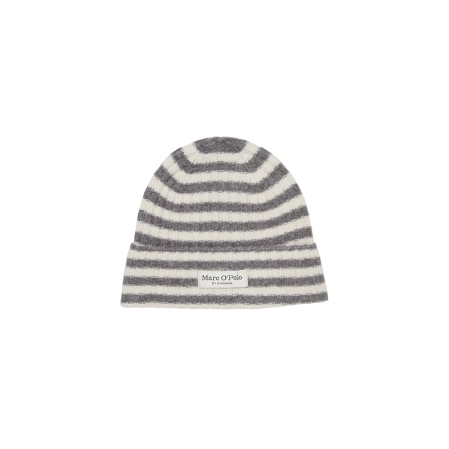 Bonnet rayé en mélange de laine moelleuse gris <span itemprop=