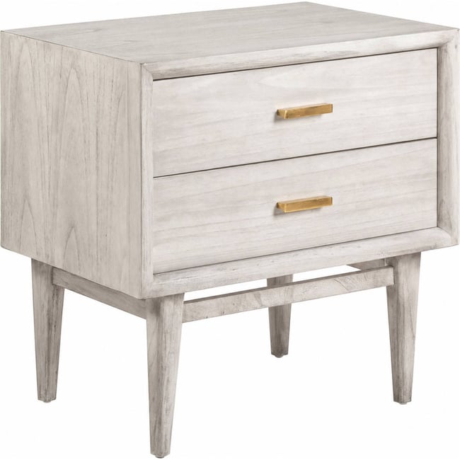 Table de chevet en bois de cèdre, 2 Tiroirs Couleur gris voilé et doré <span itemprop=