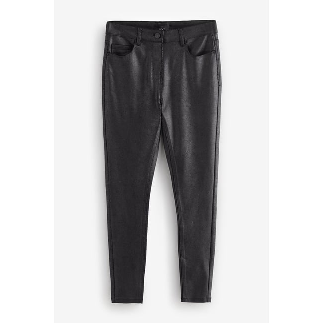 Pantalon en maille point de rome enduit noir <span itemprop=