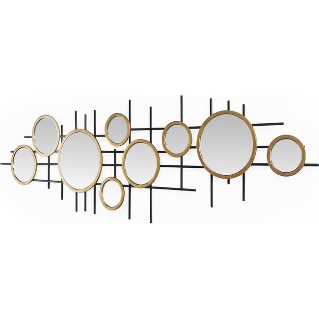 Sculpture murale en métal et miroir Couleur noir et doré <span itemprop=