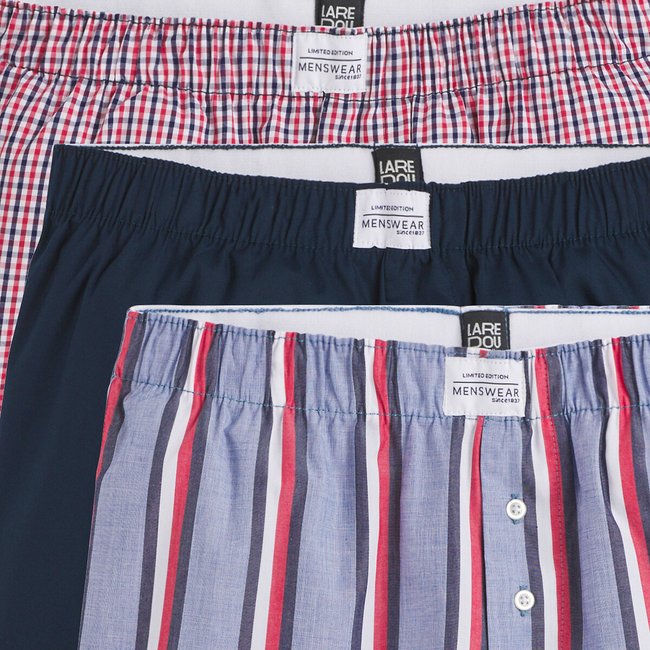 Lot de 3 calecons 1 uni 2 imprimes bleu marine raye bleu bleu mar La Redoute Collections La Redoute