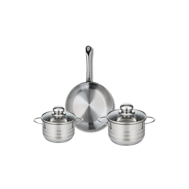 Batterie 1 poêle 24cm + 2 faitouts 14/16cm PROFI BRILLANT gris <span itemprop=