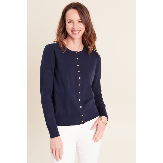 Gilet manches longues col rond bleu marine <span itemprop=