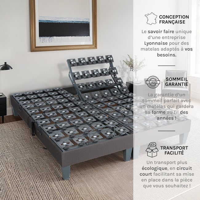 Sommier électrique Mondor 90x200 cm Plots Couleur gris <span itemprop=