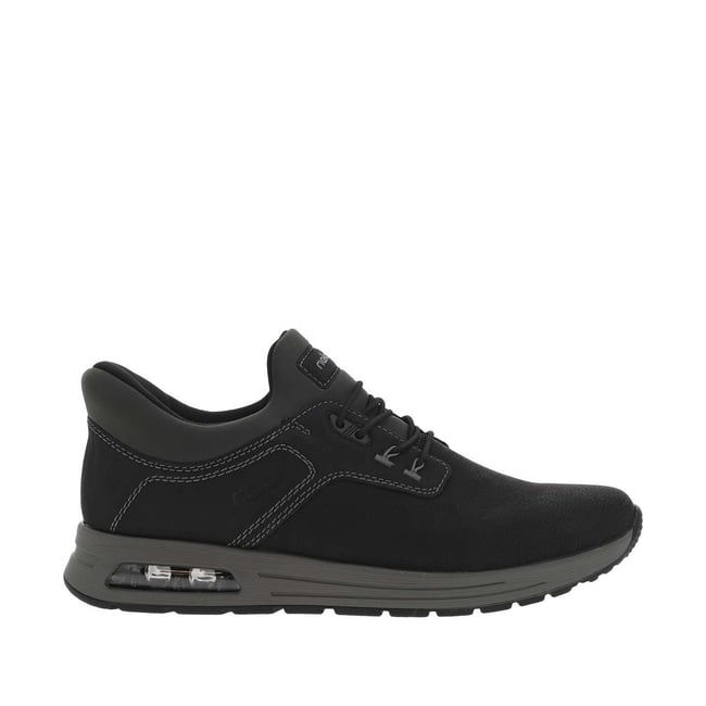 Sneakers noir à semelle bulle d'air à talon plat et à lacets plats élastiqués noir <span itemprop=