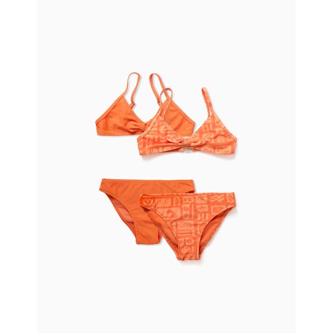 Lot de 2 maillots de bain 2 pièces avec nœud décoratif orange sombre <span itemprop=