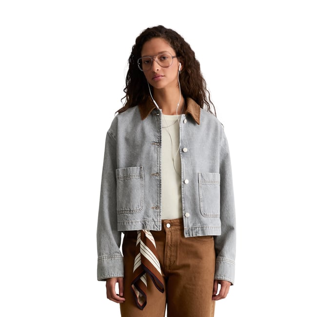 Veste en jean ample, style  barn en pur coton biologique gris <span itemprop=