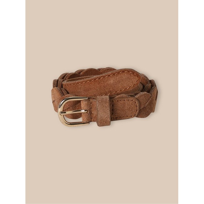 Ceinture tressée en cuir camel <span itemprop=