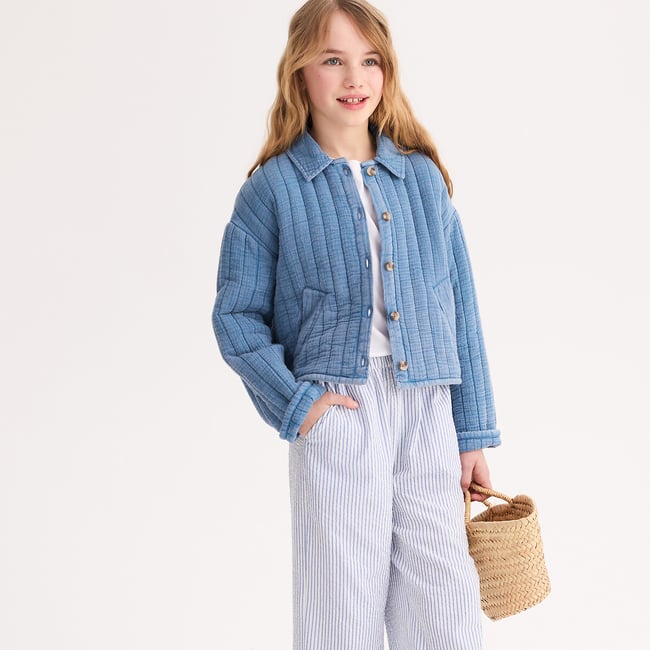 Veste matelassée et boutonnée, en gaze de coton  denim <span itemprop=
