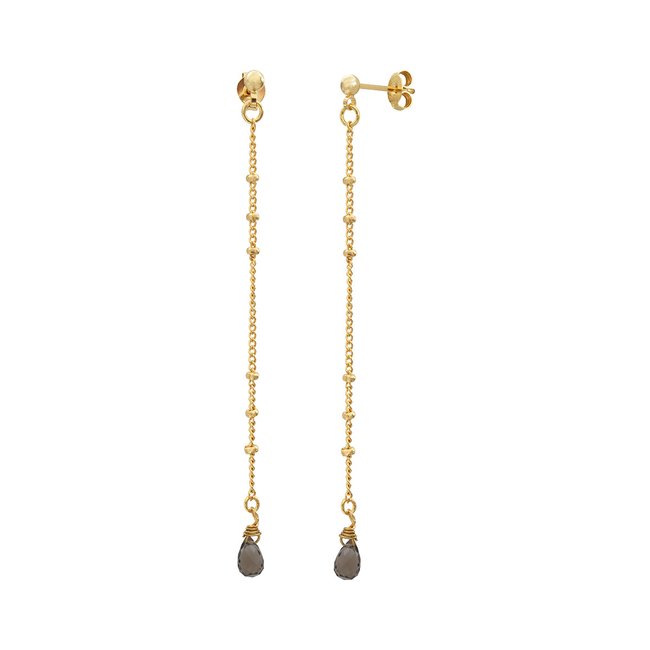 Boucles d'oreilles longues danaé quartz fumé brun <span itemprop=
