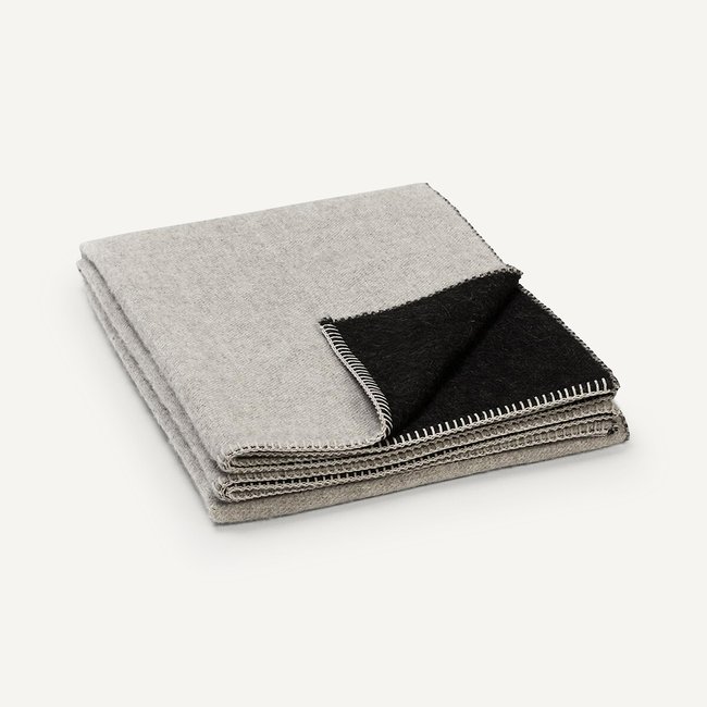 Omkeerbare plaid in baby alpaca, Peyote <span itemprop=