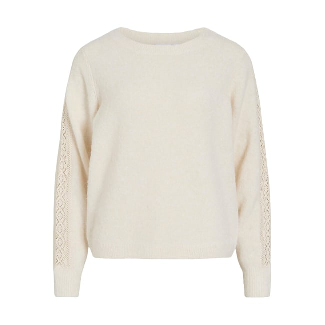 Pull avec manches longues ajourées ecru <span itemprop=