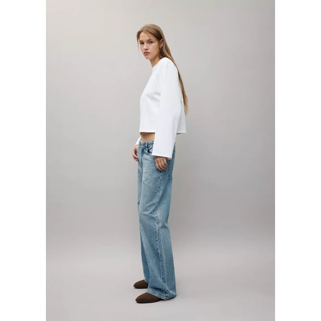 Jean wide leg à fermeture croisée bleu moyen <span itemprop=