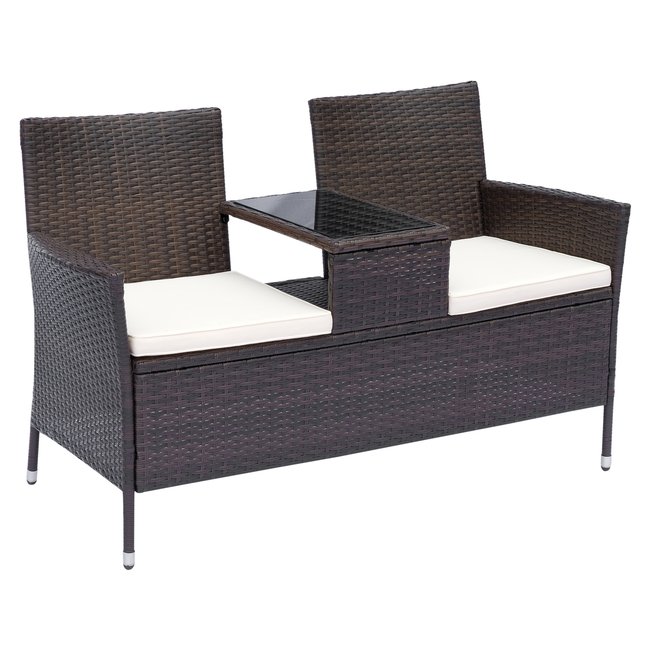 Banc De Jardin Design Contemporain 2 Places Tablette Intégrée Chocolat marron <span itemprop=