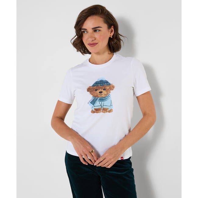 T-Shirt à Manches Courtes Brodé Chien Teddy blanc <span itemprop=