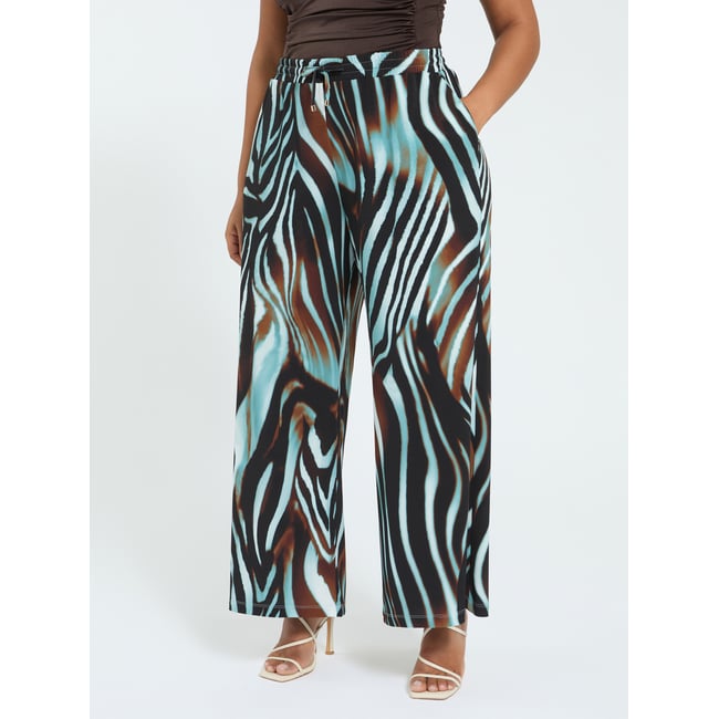 Pantalon palazzo zébré marron <span itemprop=