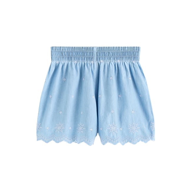 Short à enfiler en denim brodé bleach blue <span itemprop=