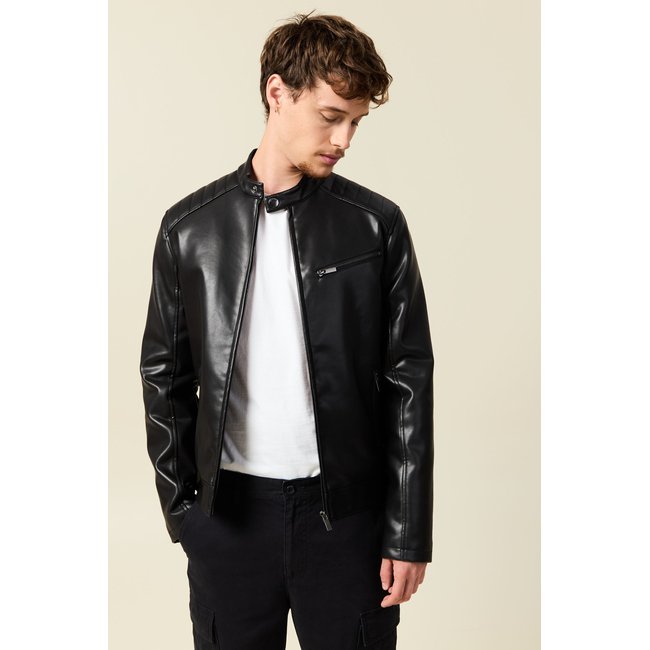 Veste manches longues col biker noir <span itemprop=