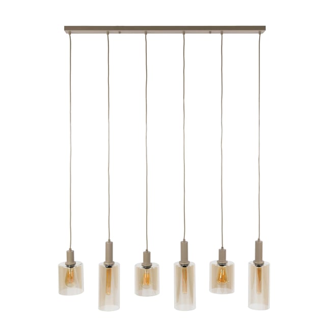Suspension de table 6 lampes verre ambré métal beige RALF Couleur beige <span itemprop=