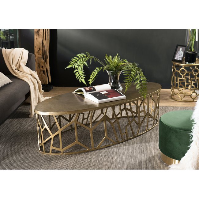 Table basse design ovale métal doré style contemporain 150x60cm ZALA Couleur doré <span itemprop=