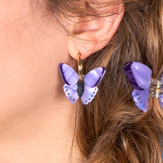 Boucles d'oreilles PAPILLON MAUVE mauve <span itemprop=